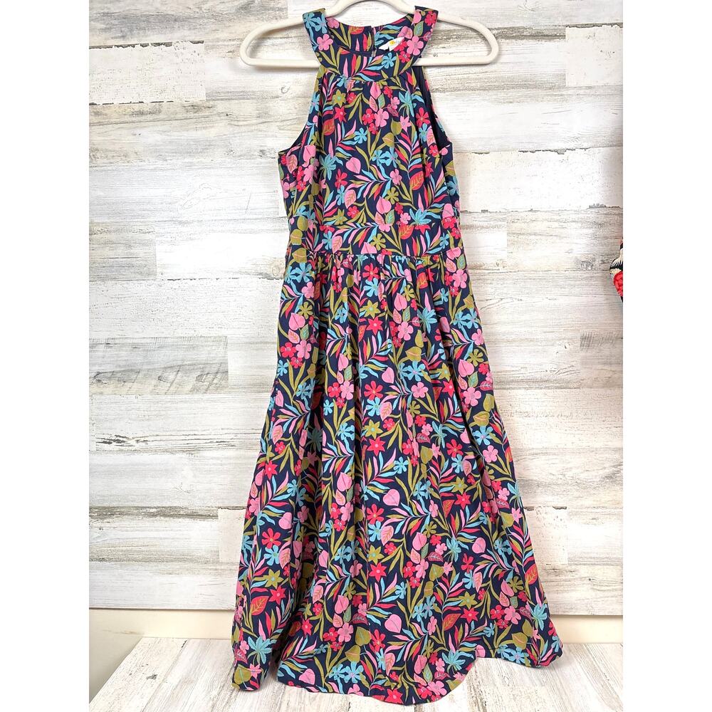 Boden Womens 6 Petite Navy Multi Floral Heidi Halterneck Cotton Midi Dress NEW - Picture 3 of 10